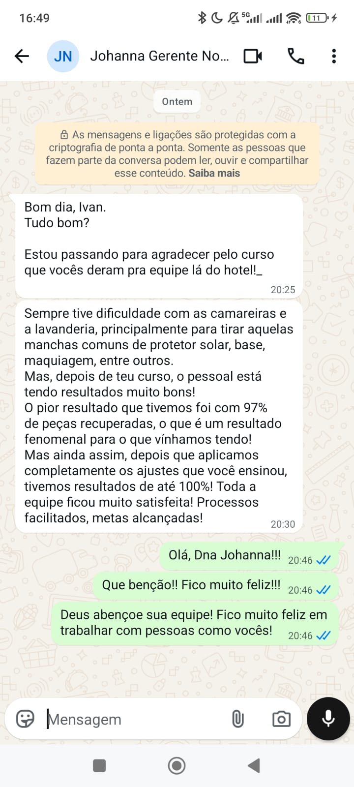 Depoimento de Johanna sobre o treinamento da Spuma Academy